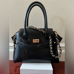 Faux Leather Flap Satchel Shoulder Bag Gold Chain